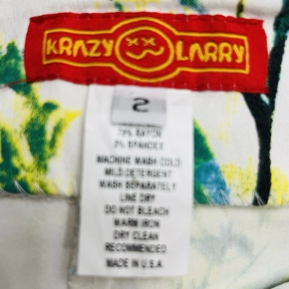 Krazy Larry Made/USA Pants white/Multicolor Leaves Print Stretch Pull On 2 NWOT - Picture 10 of 11